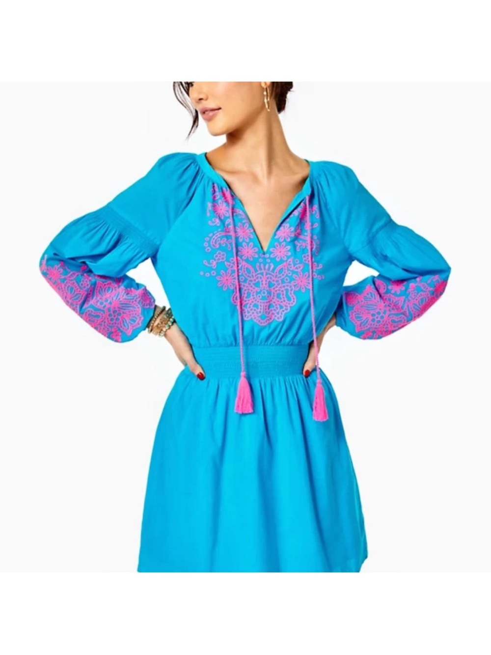 Lilly Pulitzer Annalynn Turquoise Dress with Pink Embroidery